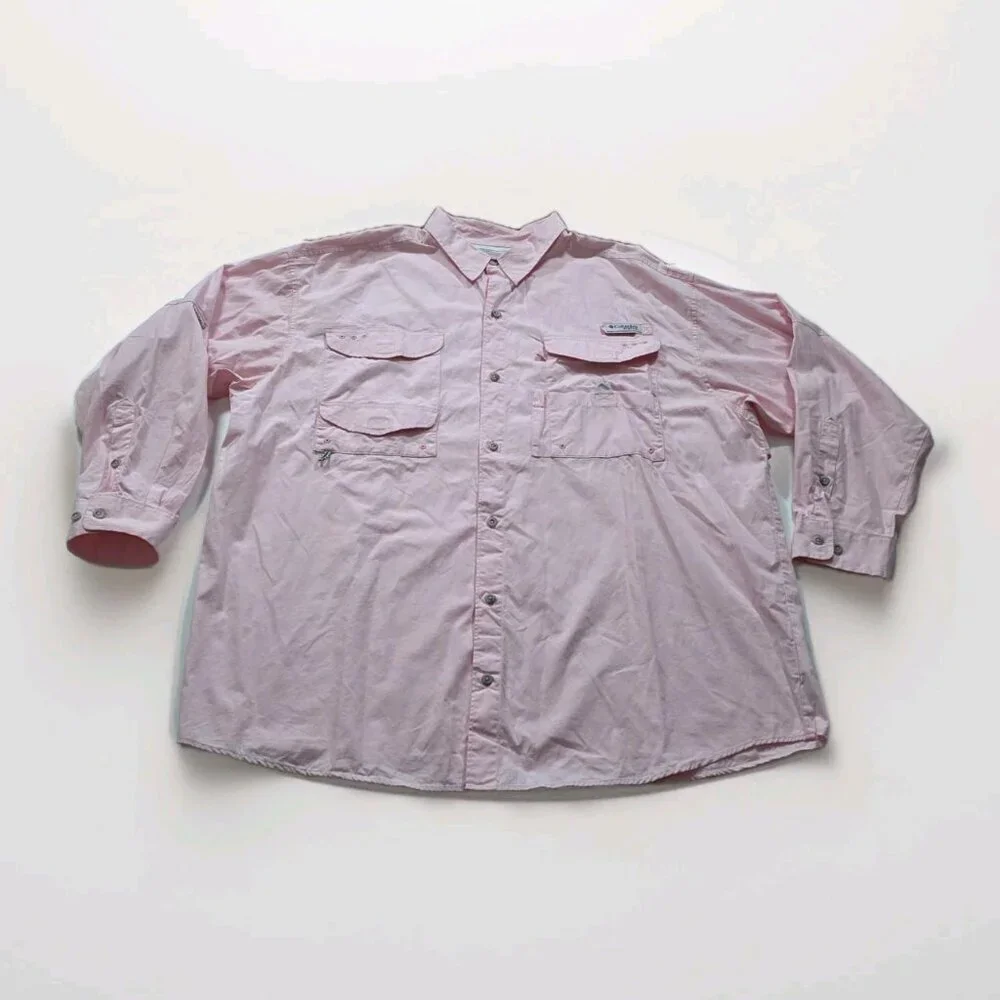 Columbia PFG Fishing Shirt Men XXL Pink Long Sleeve Bonehead Mesh Pockets FM7120